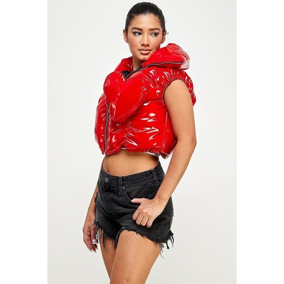 Glossy Red Crop Top Vest - Picture 2 of 6